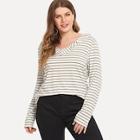 Shein Plus Ruffle Neck Striped T-shirt