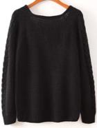 Shein Black V Neck Cable Knit Casual Sweater