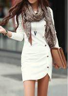 Rosewe Long Sleeve White Button Decorated Sheath Dress