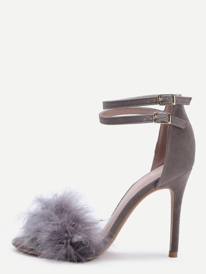 Shein Single Sole Feather High Heels Grey
