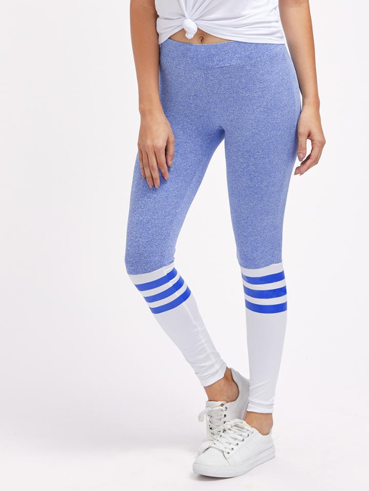 Shein Active Color Block Striped Panel Leggings