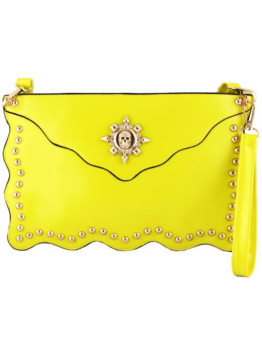 Shein Yellow Skull Embellished Clutch Bag