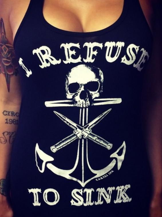 Shein Black Scoop Neck Skull Anchor Print Tank Top