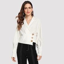 Shein Lantern Sleeve Button Front Wrap Blouse