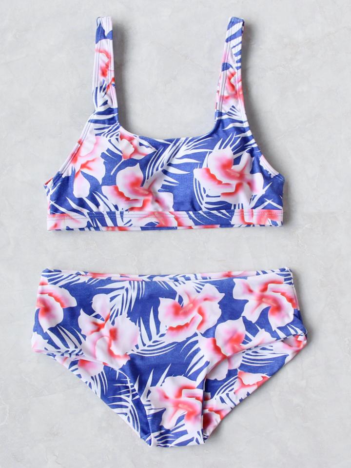 Shein Blue Flower Print Tankini Set