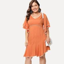 Shein Plus Layered Bell Sleeve Asymmetric Ruffle Hem Dress