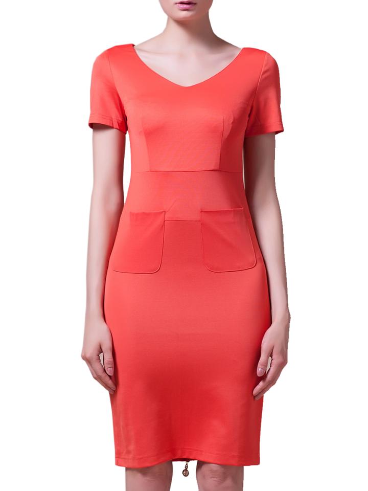 Shein Orange V Neck Pockets Sheath Dress