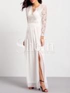 Shein Whites Long Sleeve With Lace Split Yule Maxi Dress