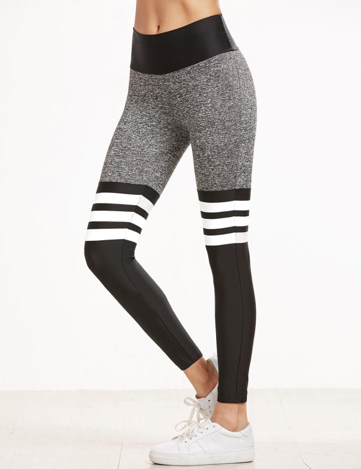 Shein Color Block Striped Elastic Waist Sport Leggings