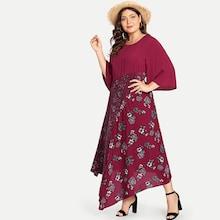 Shein Plus Trumpet Sleeve Floral Overlap Dress