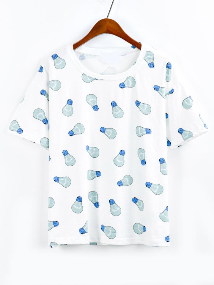 Shein Green Light Bulb Print T-shirt