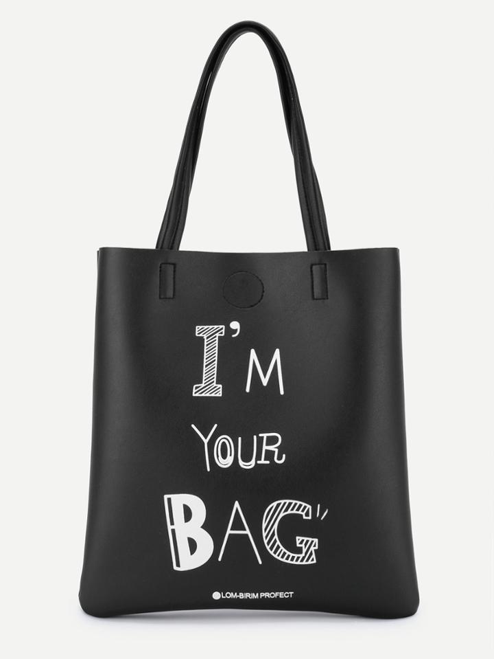 Shein Slogan Print Pu Tote Bag