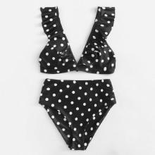 Shein Polka Dot Ruffle Bikini Set