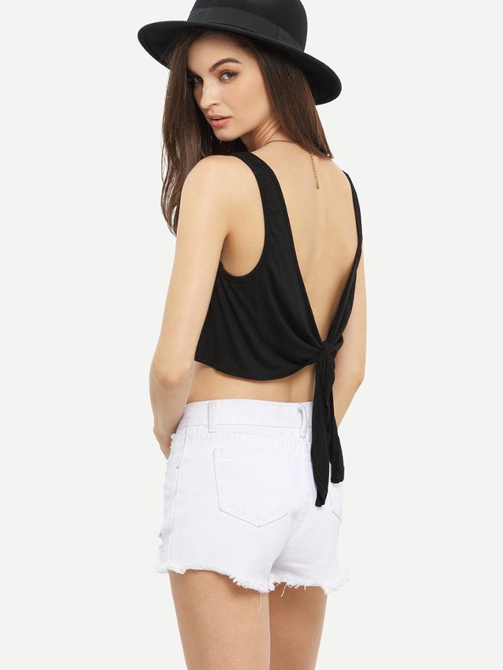 Shein Tie-back Loose-fit Crop Tank Top - Black