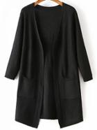 Shein Black Portrait Print Pocket Longline Cardigan