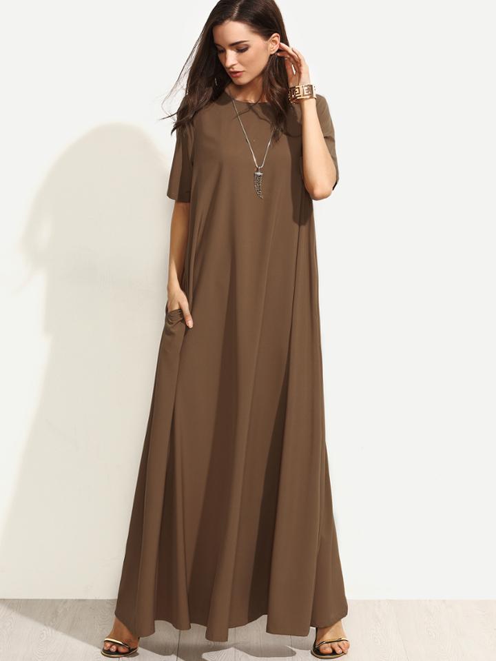Shein Short Sleeve Zipper Back Maxi Dress