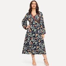 Shein Plus Stripe Trim Floral Dress