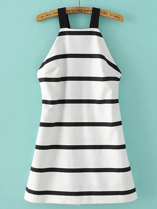 Shein White Black Strap Striped Jumpsuit