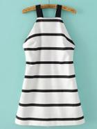 Shein White Black Strap Striped Jumpsuit
