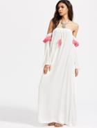 Shein Off Shoulder Tassel Trim Maxi Dress