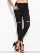 Shein Black Ripped Asymmetric Hem Jeans