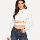Shein Cut Front Letter Print Crop Tee