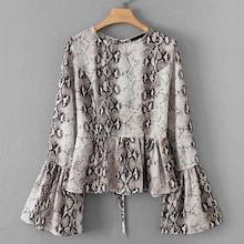 Shein Knot Back Snakeskin Print Ruffle Hem Blouse