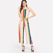 Shein Colorful Striped Print Wide Leg Cami Jumpsuit