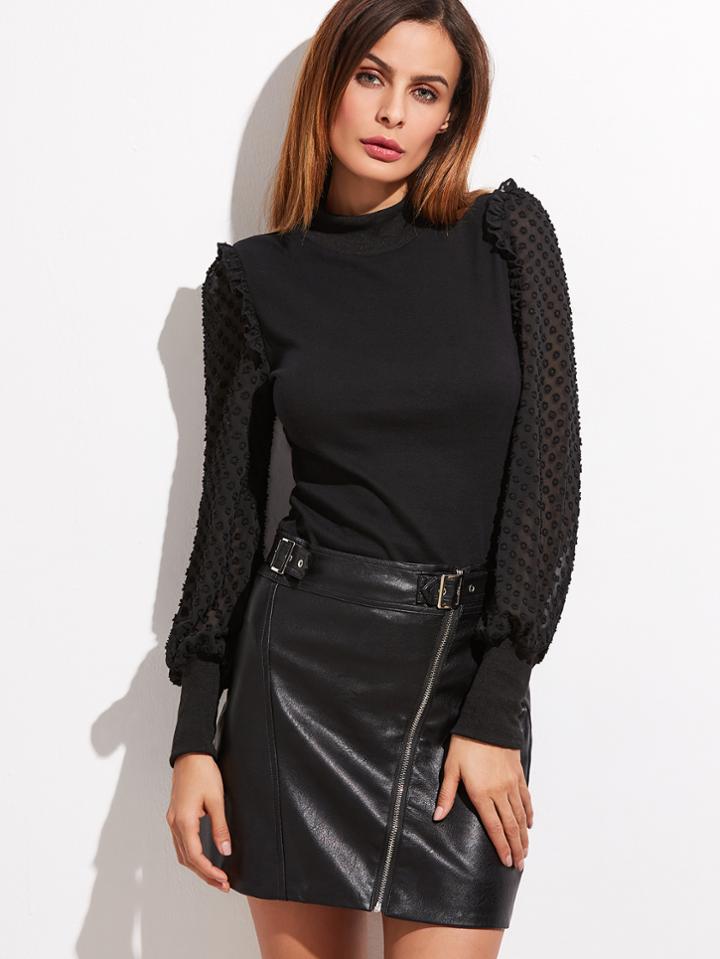 Shein Dotted Mesh Bishop Sleeve T-shirt
