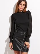 Shein Dotted Mesh Bishop Sleeve T-shirt