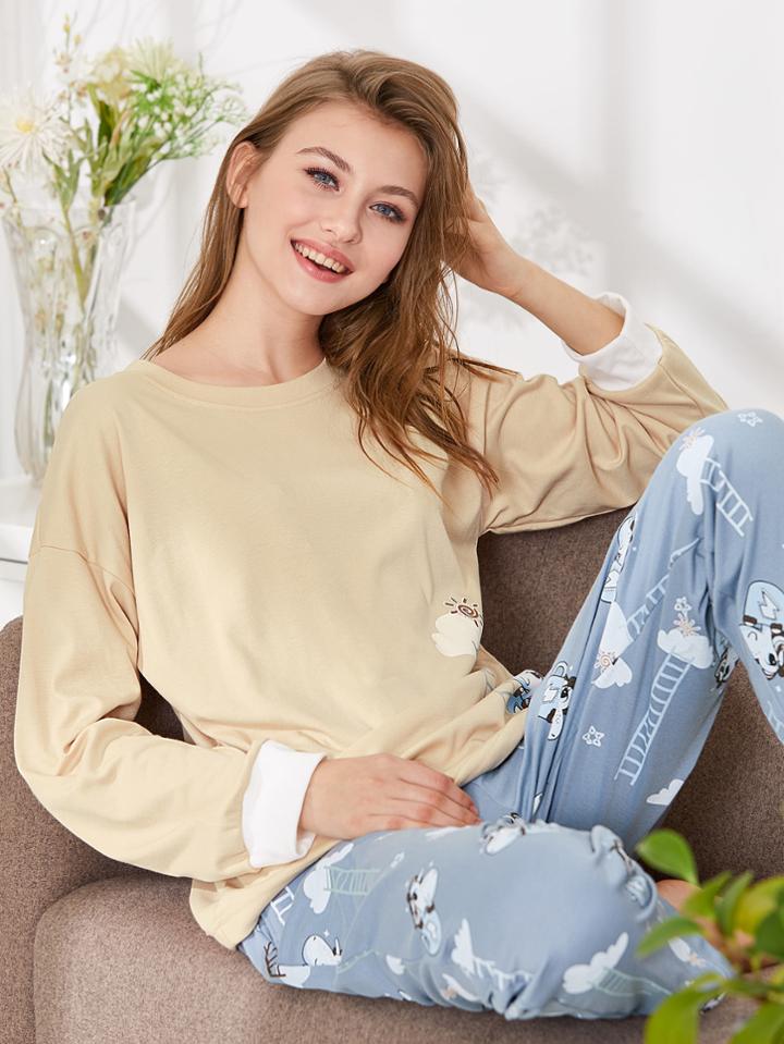 Shein Unicorn Print Tee & Pants Pj Set