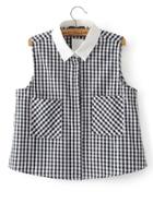 Shein Contrast Collar Houndstooth Sleeveless Blouse