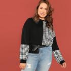 Shein Plus Two Tone Houndstooth Panel Sweatshirt