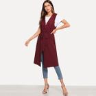 Shein Bow Tie Waist Longline Belted Vest Coat