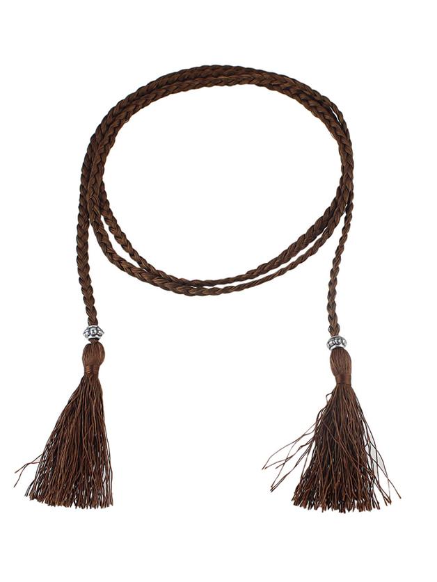 Shein Coffee Long Boho Casual Tassel Belt