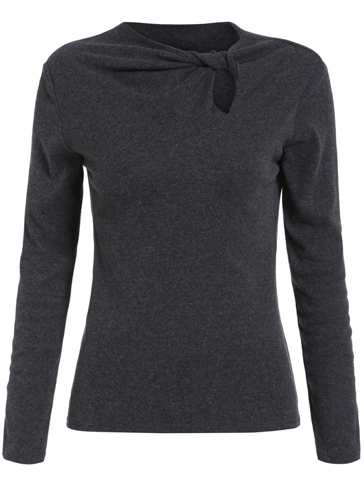 Shein Grey Long Sleeve Hollow Slim Blouse