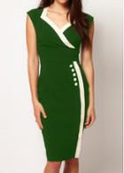 Rosewe Knee Length High Waist Green Pencil Dress