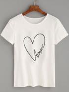 Shein White Heart Letters Print T-shirt