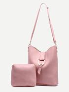 Shein Pink D Ring Strap Front Bucket Bag With Makeup Bag