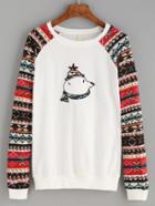 Shein White Bear Patch Tribal Raglan Sleeve Pullover Sweatshirt