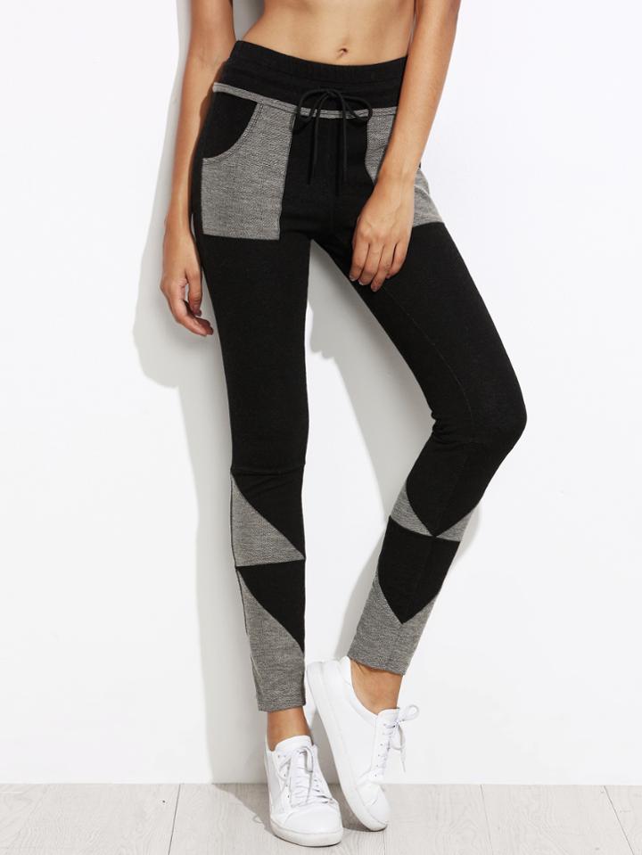 Shein Contrast Geo Patch Skinny Drawstring Jersey Track Pants