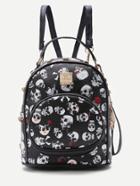 Shein Black Skeleton Print Front Pocket Pu Backpack