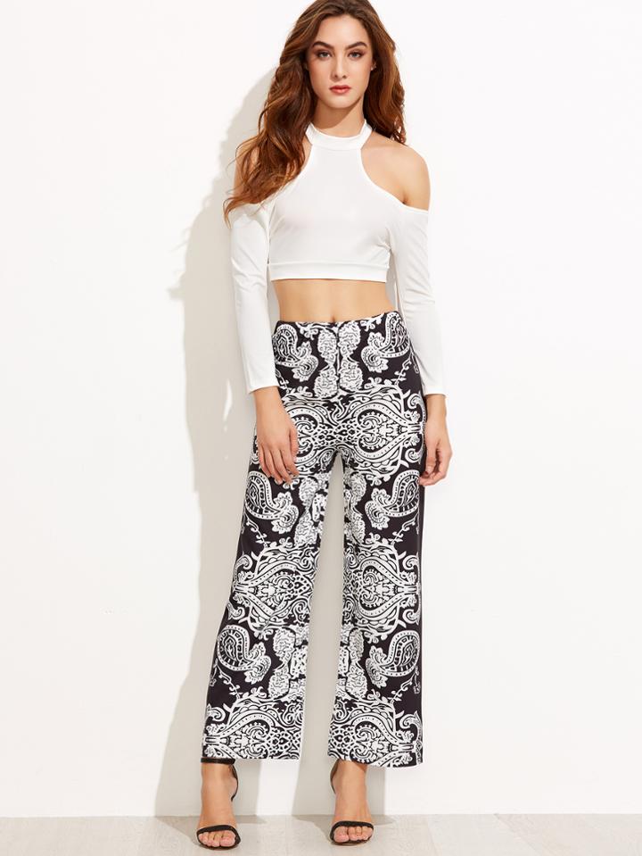 Shein Open Shoulder Crop Top With Wide Leg Pants