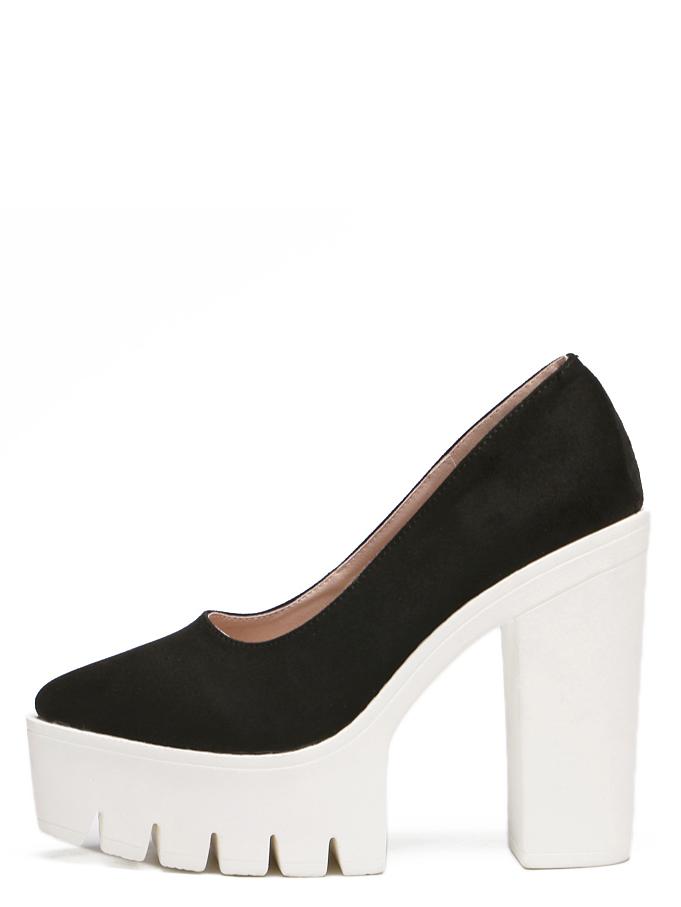 Shein Black Almond Toe Platform Chunky Pumps