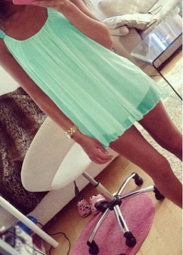 Rosewe Chiffon Sleeveless Mint Green Straight Dress