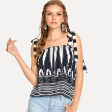 Shein Self Tie Shoulder Geo Crop Top