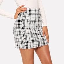 Shein Frayed Trim Plaid Tweed Skirt