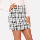 Shein Frayed Trim Plaid Tweed Skirt