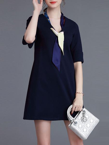 Shein Navy Tie Neck Shift Cute Dress