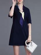 Shein Navy Tie Neck Shift Cute Dress